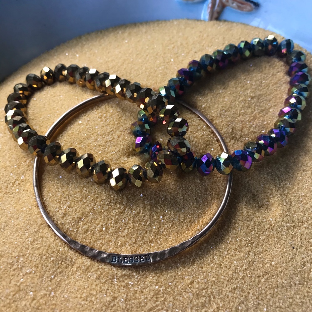 Set of Three Bracelets Sparkle and Blessed Gold